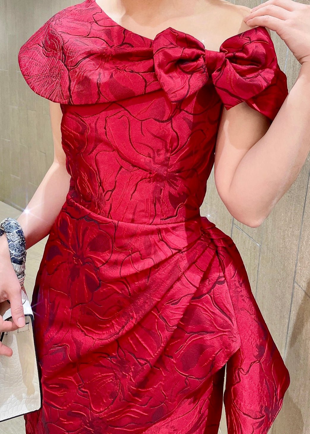 rose jacquard collar dress